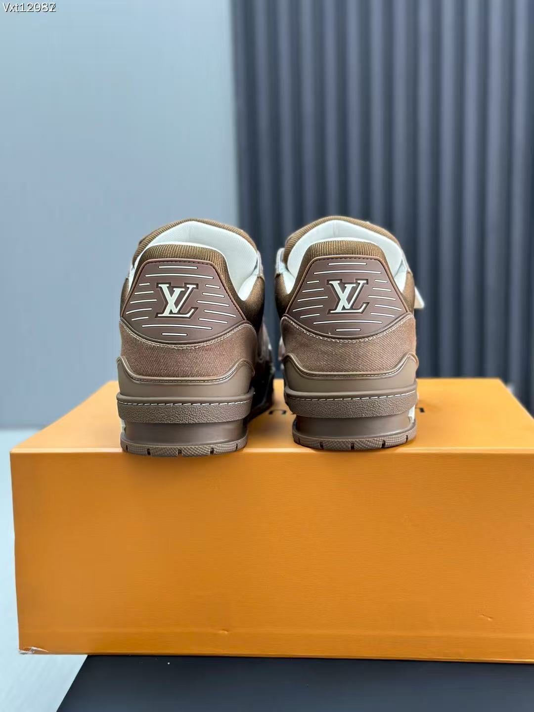LV trainer brown denim