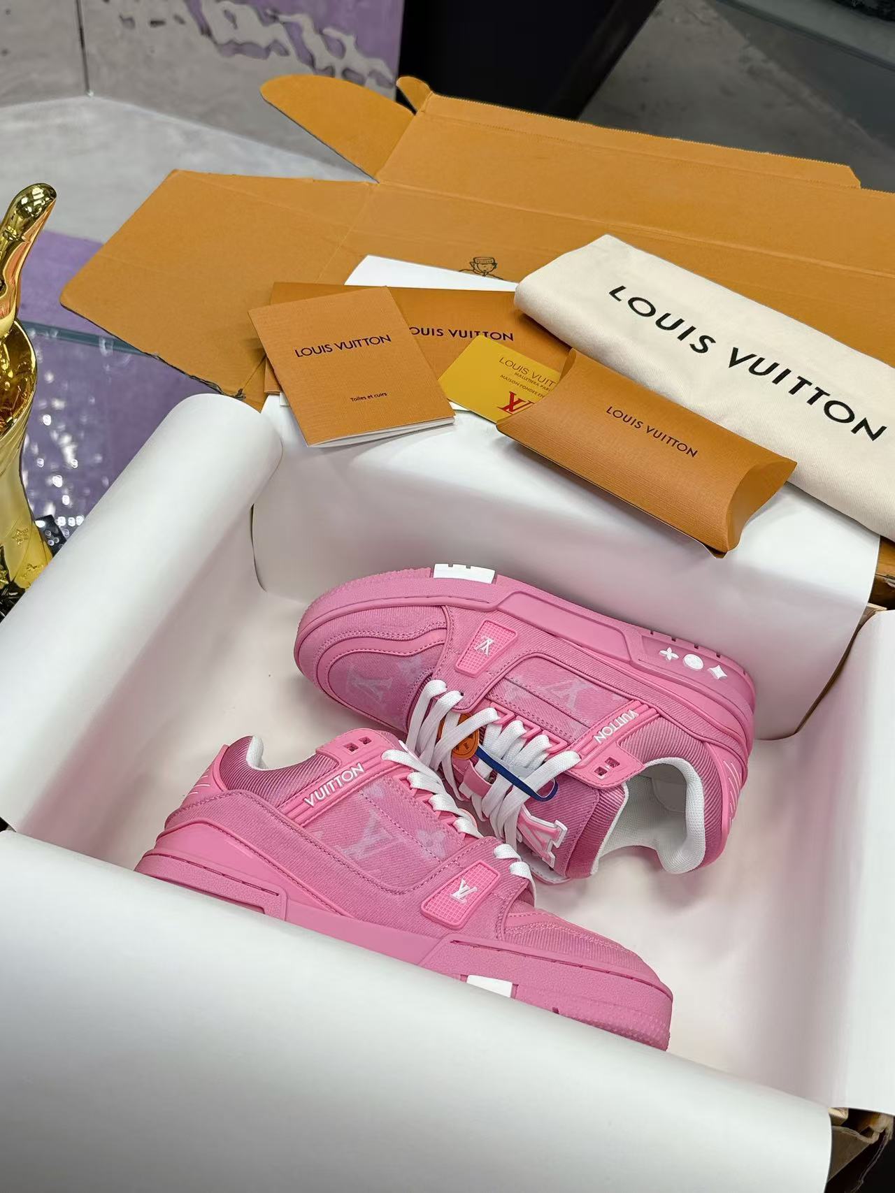 LV trainer pink denim