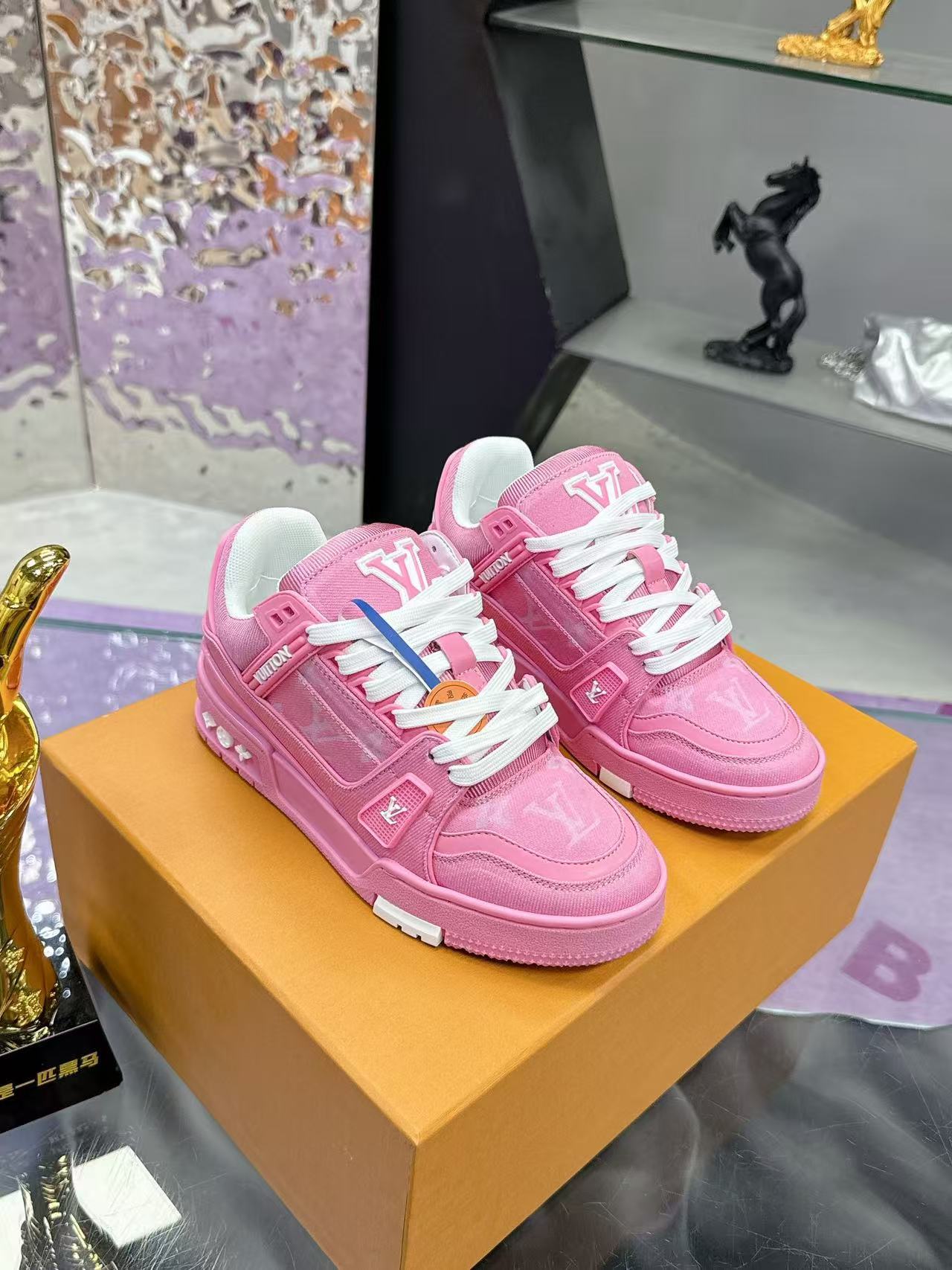 LV trainer pink denim