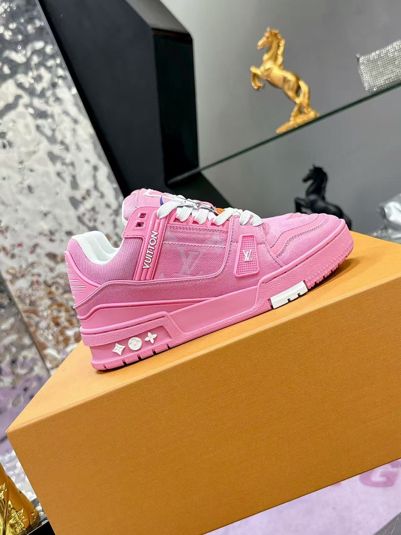 LV trainer pink denim
