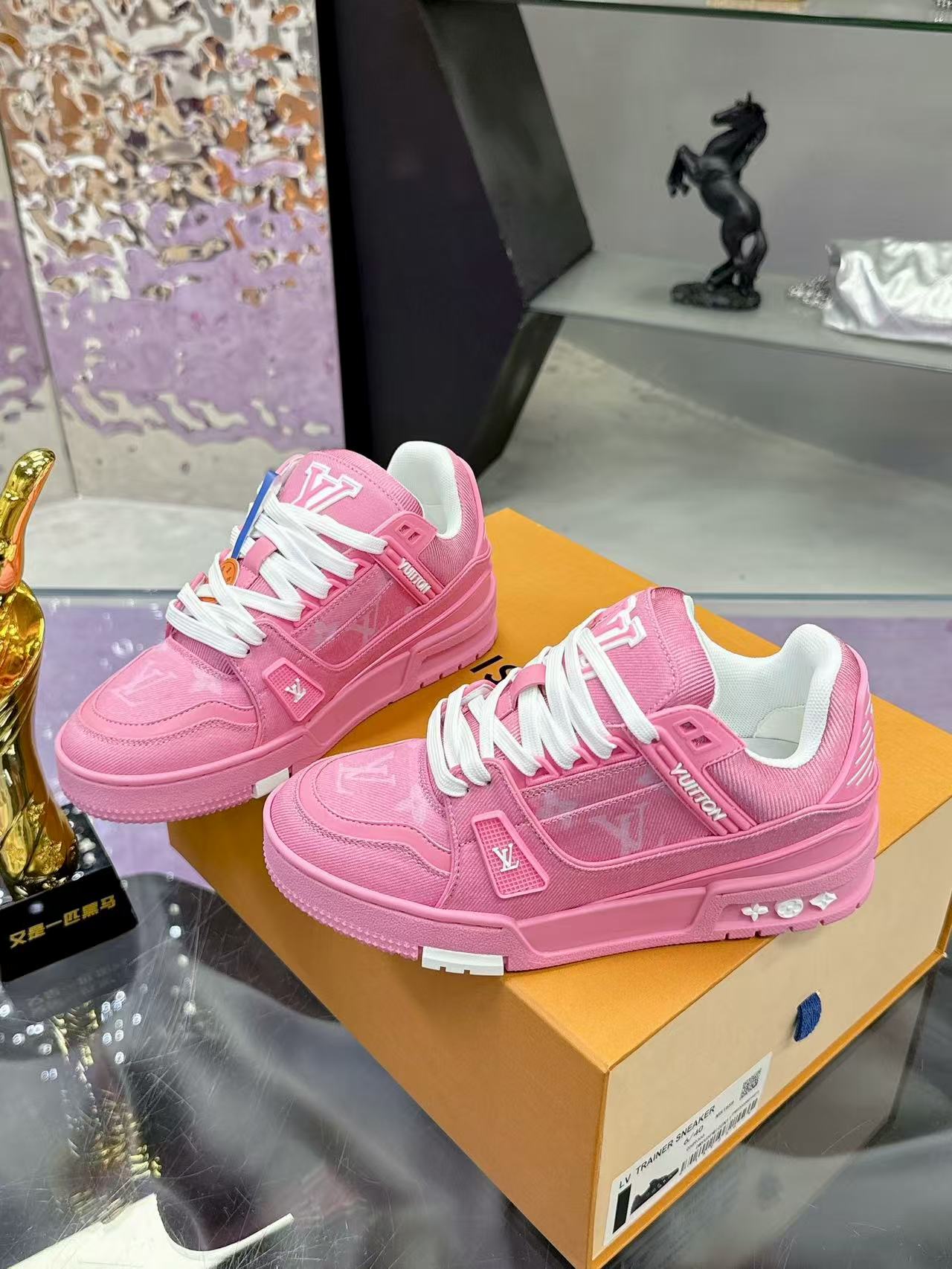 LV trainer pink denim