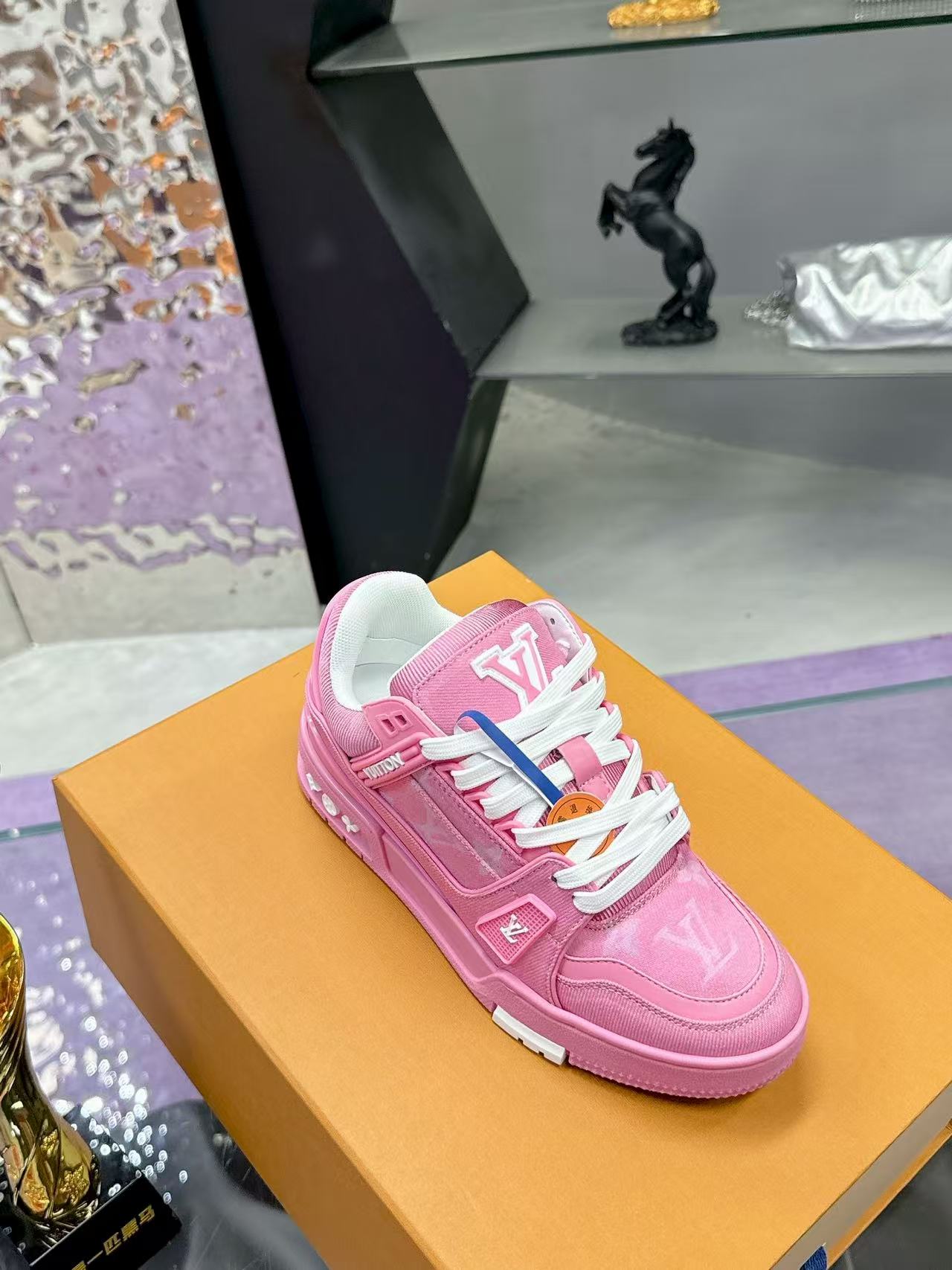 LV trainer pink denim