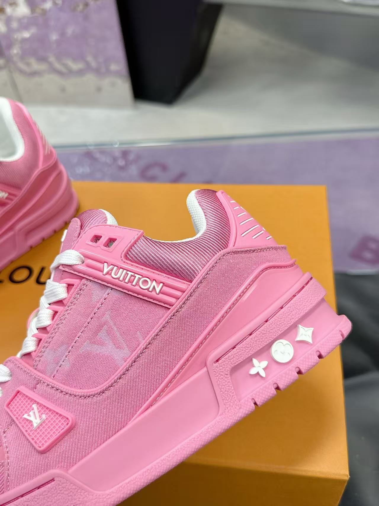 LV trainer pink denim